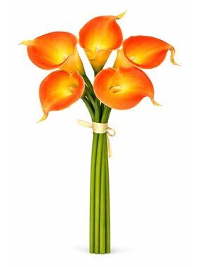 Orange Calla Lily Bundle Faux Flowers 5 Stem Bouquet Vintage Floral Decor Weddin